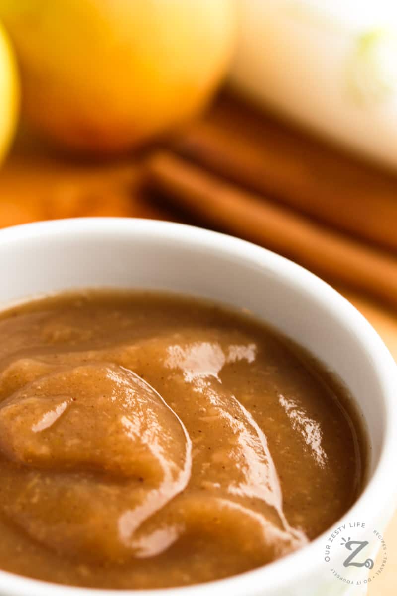 a close up of Instant Pot applesauce in a small white bowl