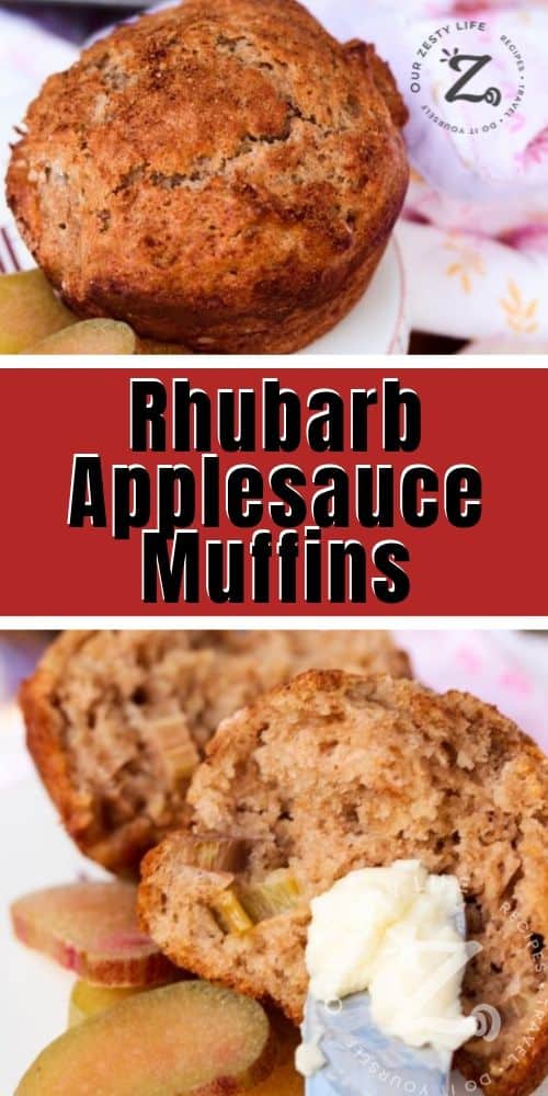tender rhubarb applesauce muffins, buttering some rhubarb applesauce muffins