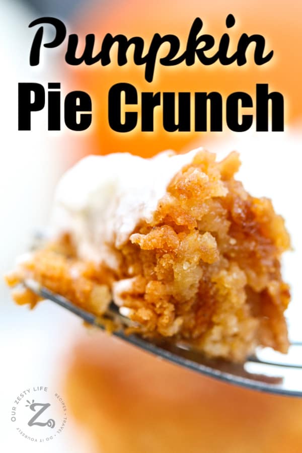 Close up of pumpkin pie crunch on a fork