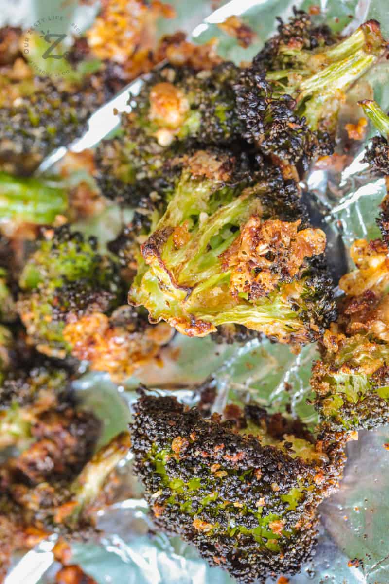 Parmesan Roasted Broccoli on tin foil