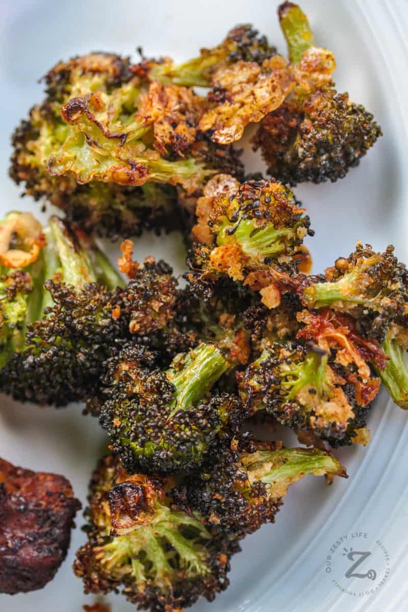 Parmesan Roasted Broccoli on a white plate