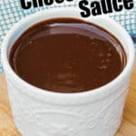 Spicy Chocolate Sauce in a white jar with a title