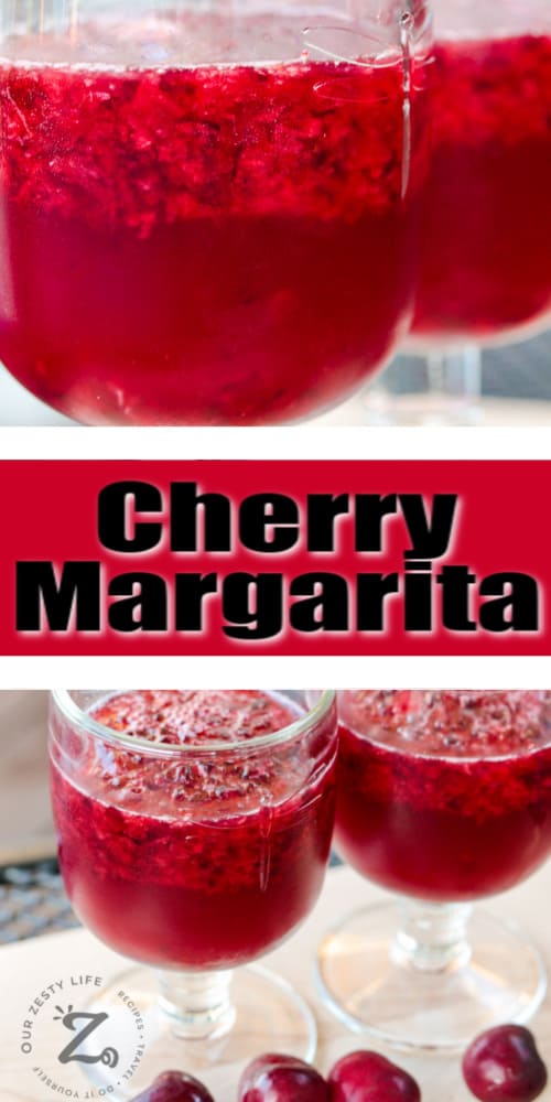 Cherry Margaritas with and without cherries and a title
