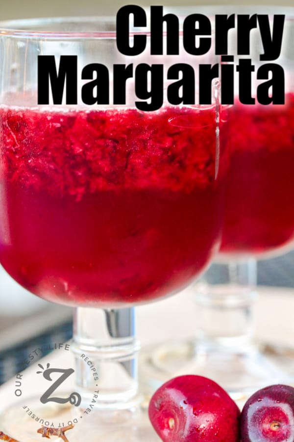 Cherry Margaritas in glasses with text