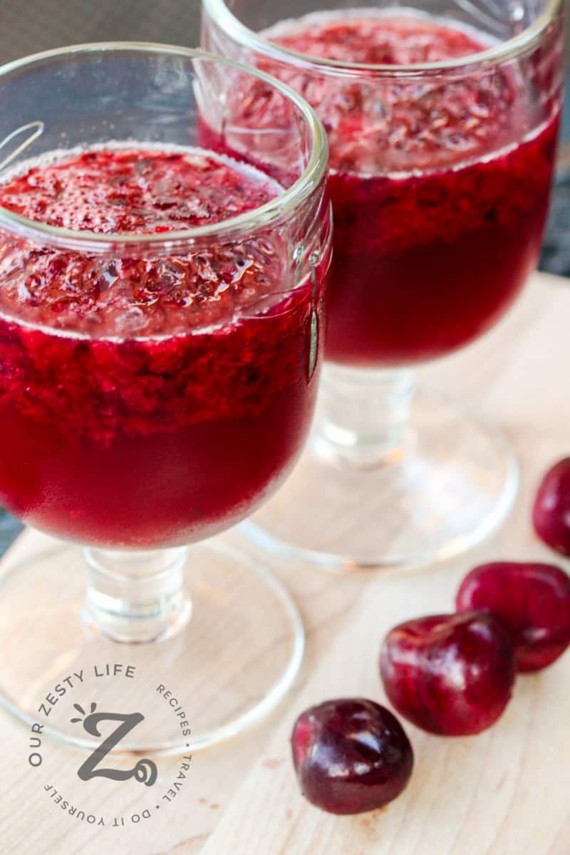 Cherry Margaritas in glasses with cherries on the side 