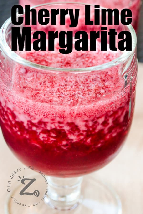 Cherry Margaritas in a glass with a title