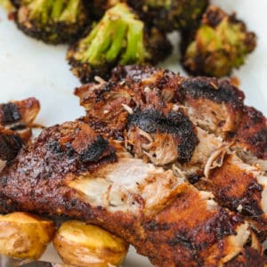 Instant Pot Ribs on a plate with broccoli