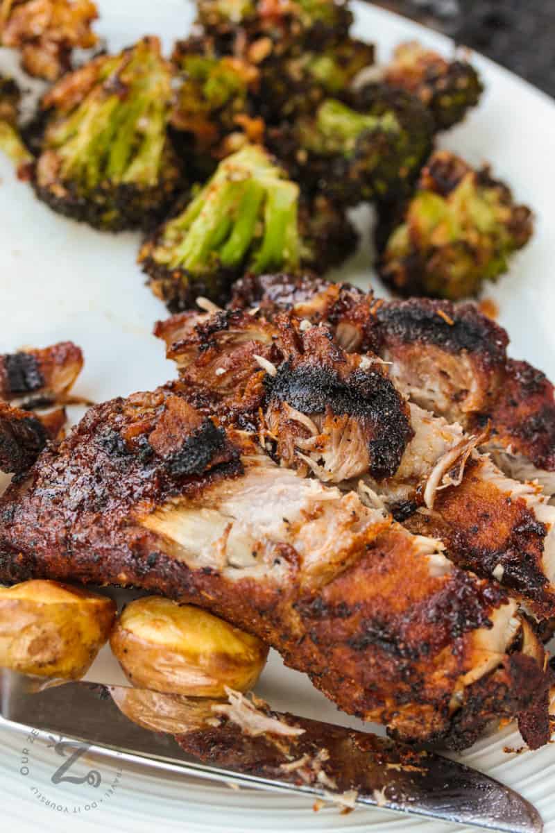 Instant Pot Ribs on a plate with broccoli
