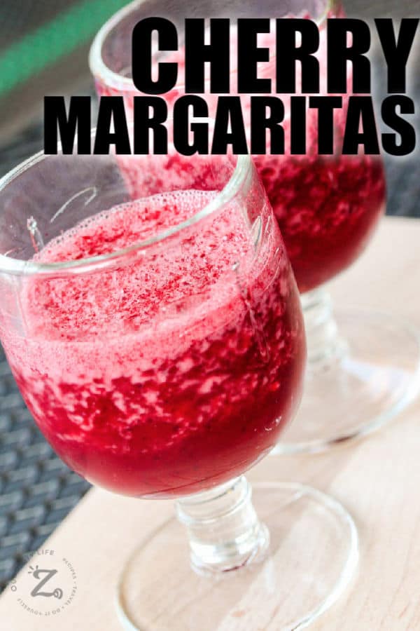 Cherry Margaritas in glasses with a title