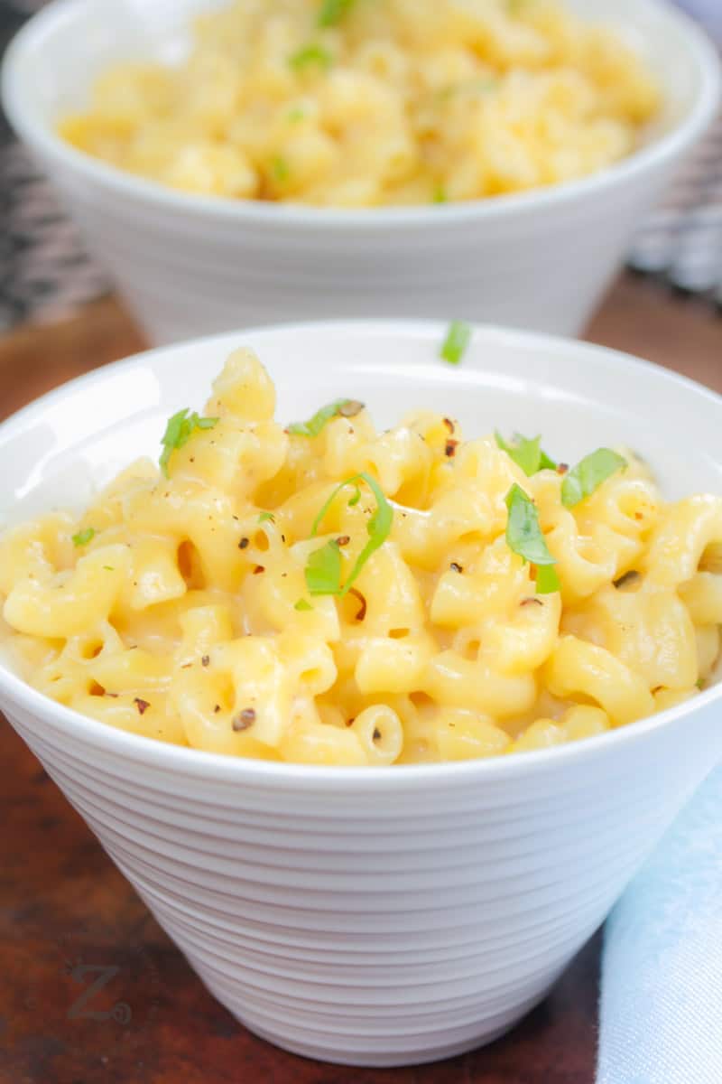 Homemade Creamy Mac and Cheese in a white bowl