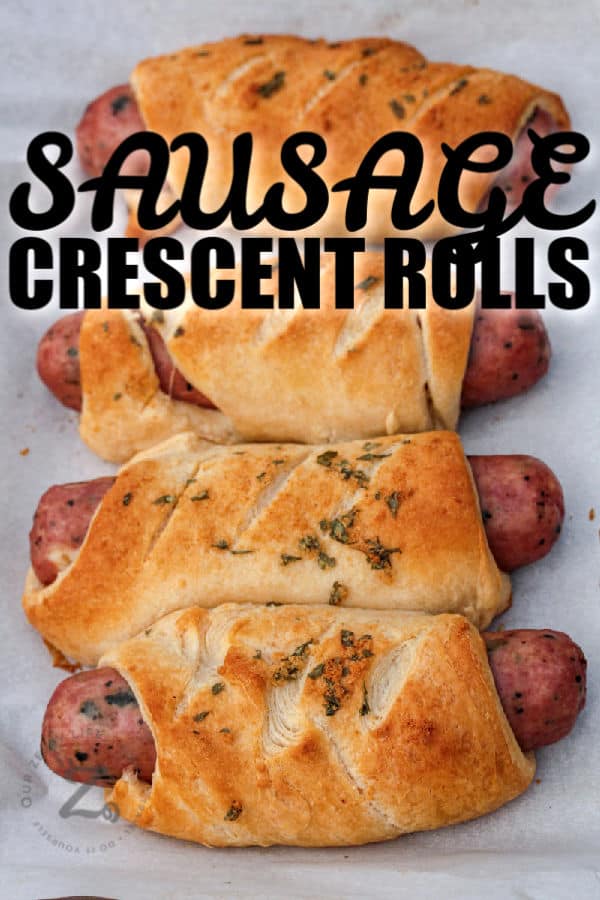 row of Sausage Crescent Rolls with writing