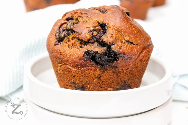 Sourdough Blueberry Muffin on a white dish