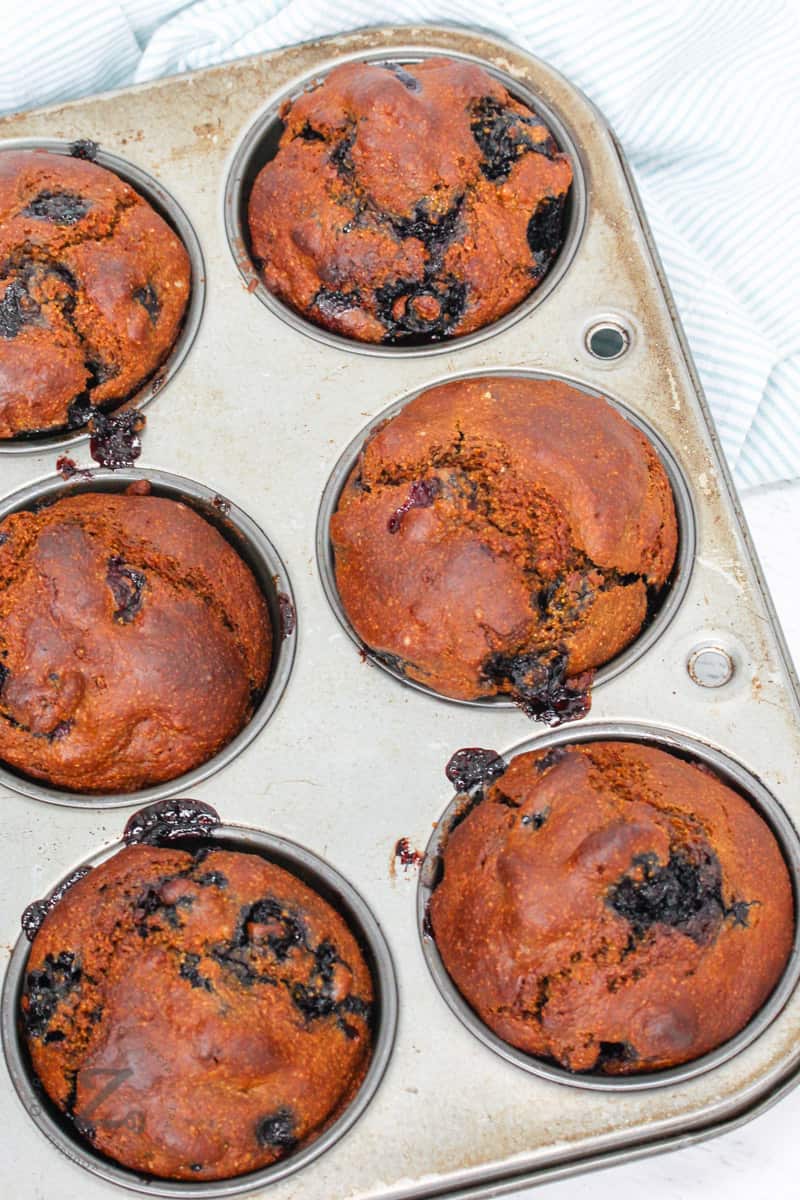 Sourdough Blueberry Muffins in a baking sheet