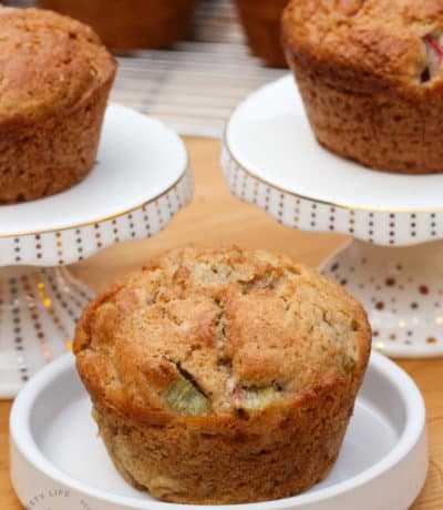 Sourdough Rhubarb Muffins on different plates