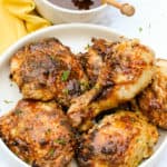 Air Fryer Buttermilk Fried Chicken in a bowl with sauce