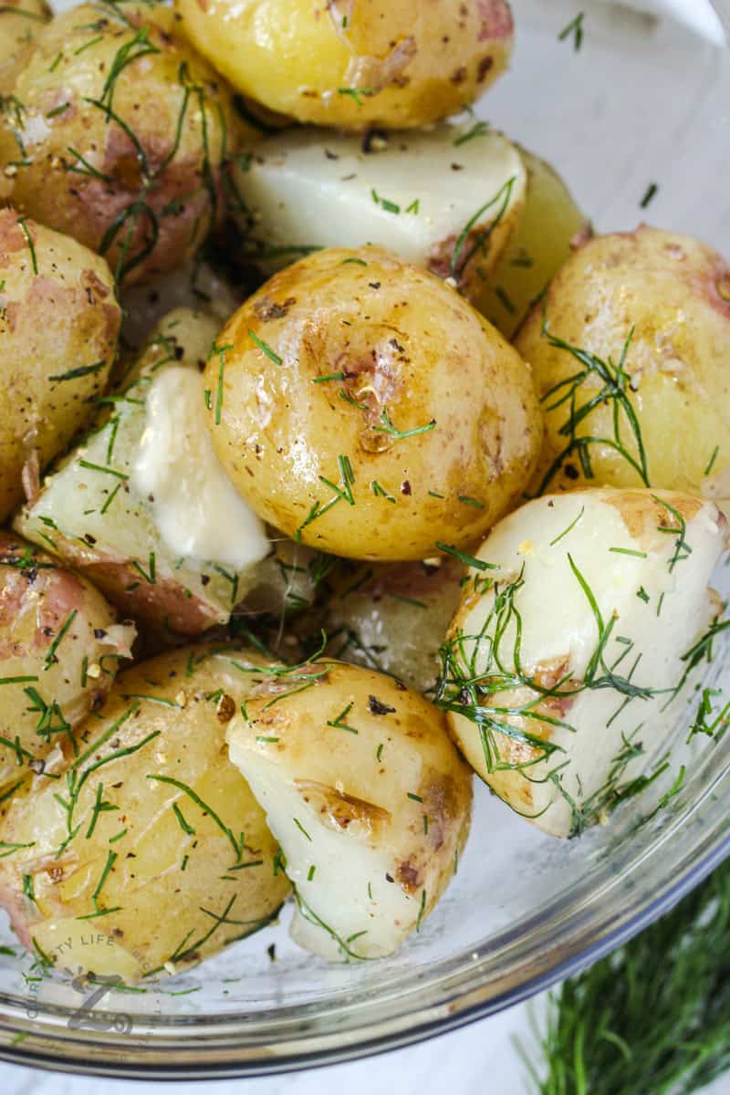 close up of Baby Potatoes with melted butter