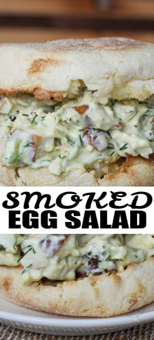 Smoked Egg Salad sandwich with a title