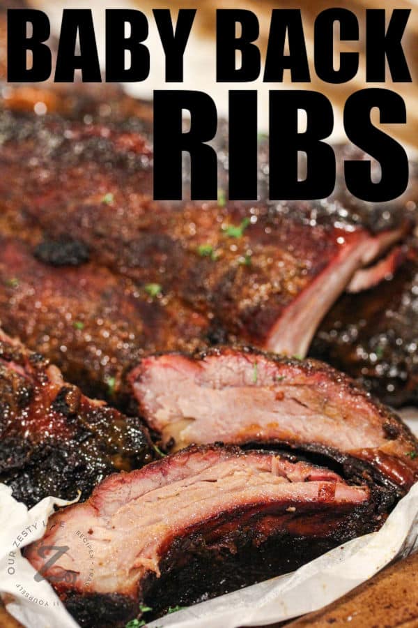 Smoked Baby Back Ribs on a sheet with title
