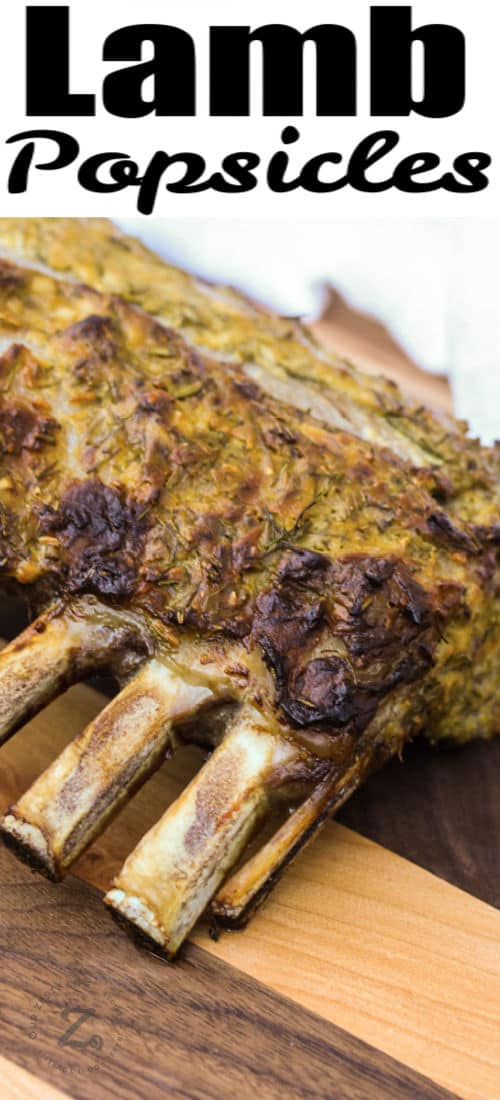 rack of lamb to make Lamb Popsicles with writing