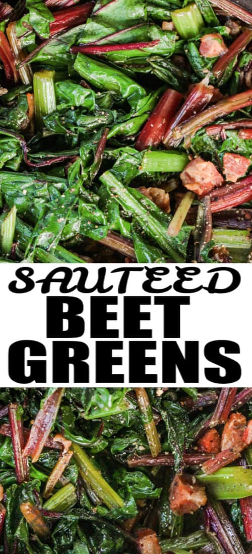 close up of Sauteed Beet Greens with a title
