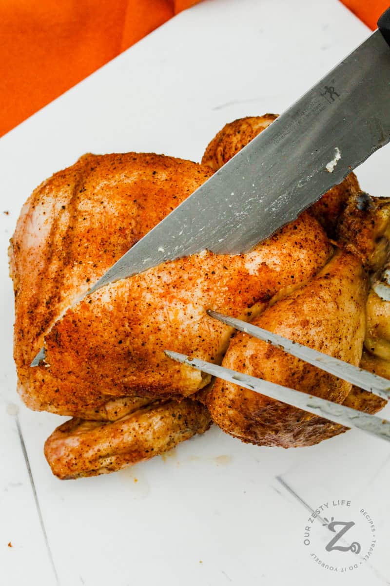 slicing a Rotisserie Chicken