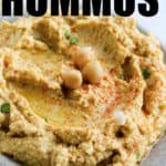 close up of Hummus with a title
