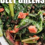 close up of Sauteed Beet Greens with writing