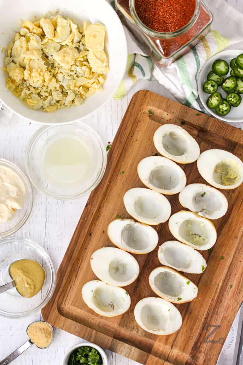 ingredients to make Smoked Deviled Eggs