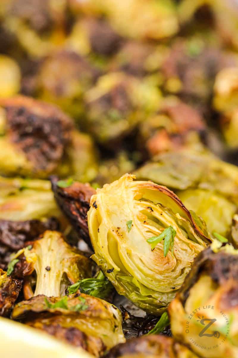 close up of cooked Crispy Brussels Sprouts