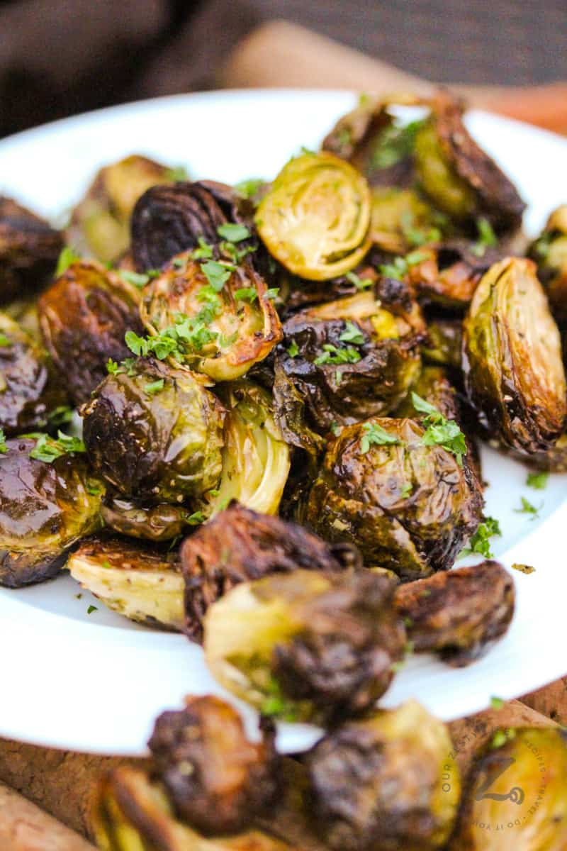cooked Crispy Brussels Sprouts on a plate