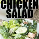 Ranch Chicken Salad on a plate with bowl in the background and a title