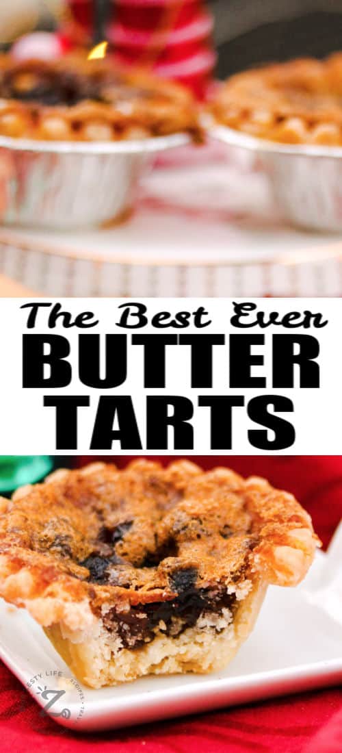 Butter Tarts on a plate with a title