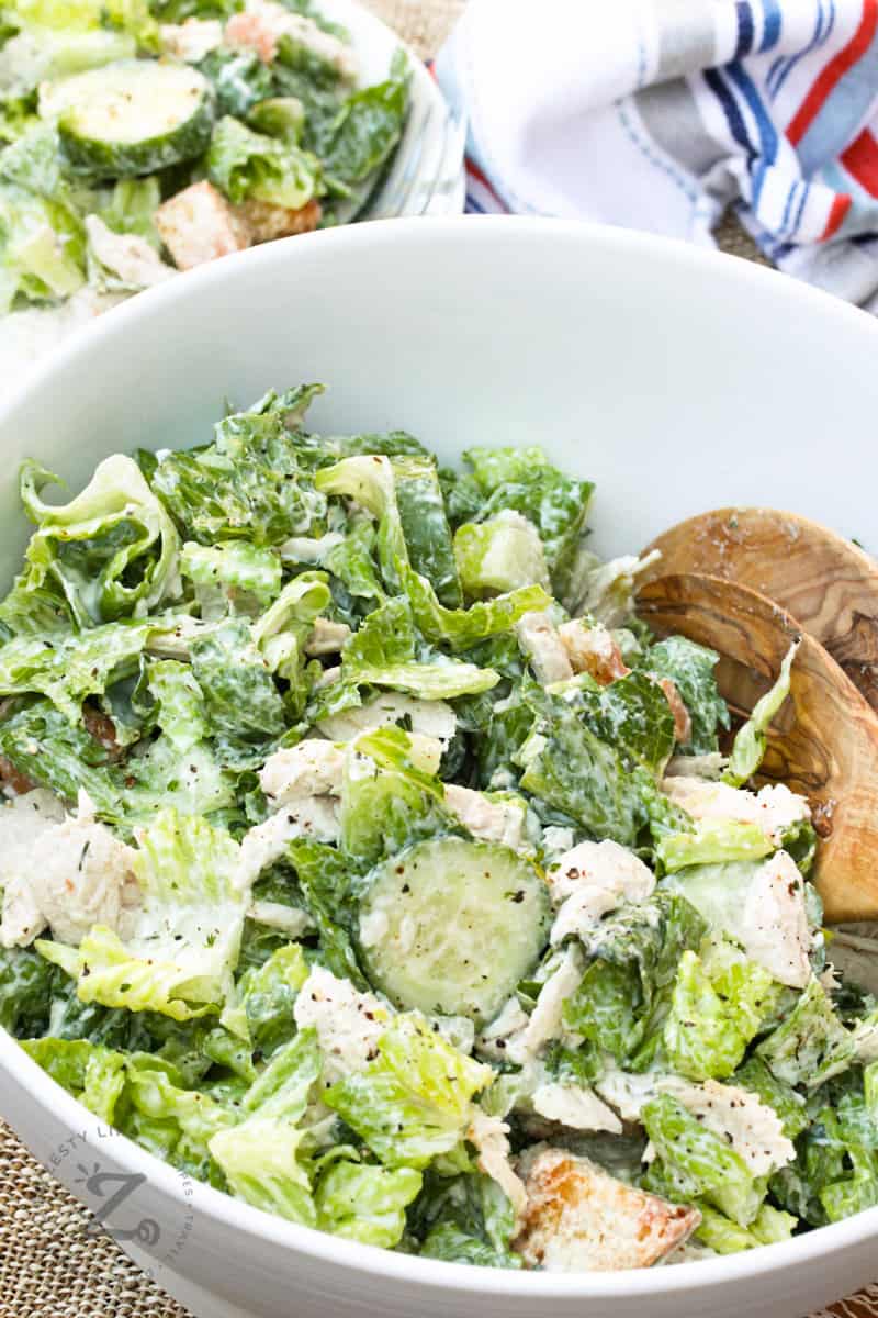 Chicken Salad in a bowl with dressing