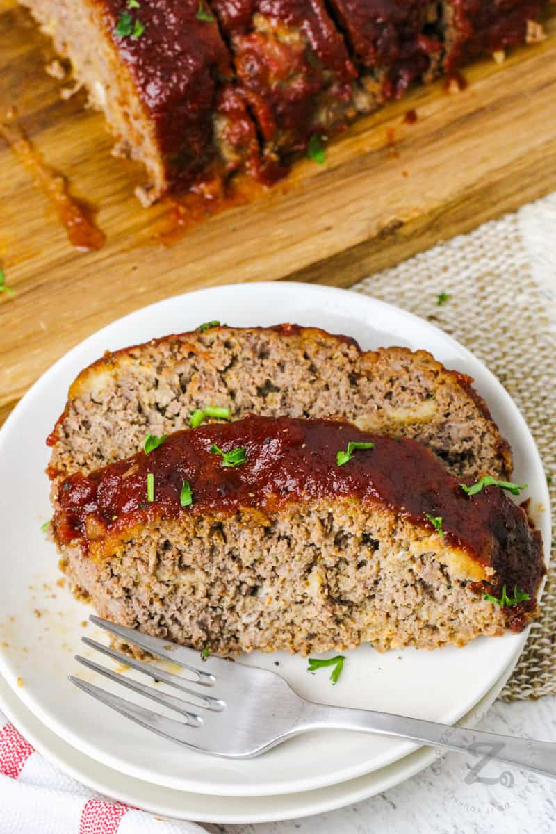 plated Homemade Meatloaf with a fork