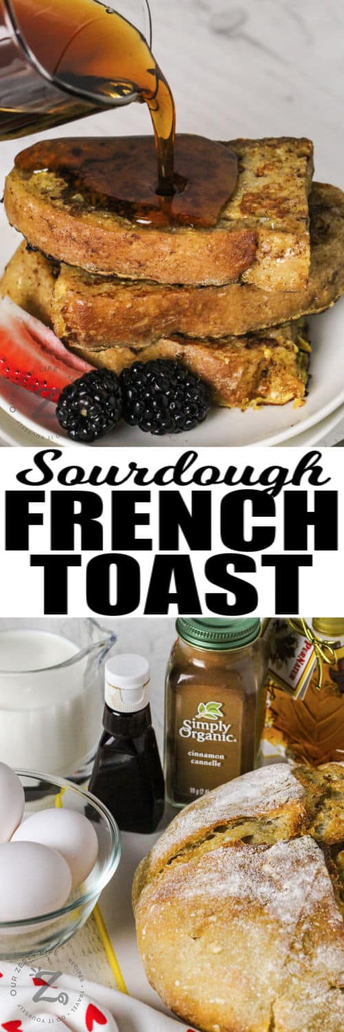 ingredients to make Sourdough French Toast with a plated dish