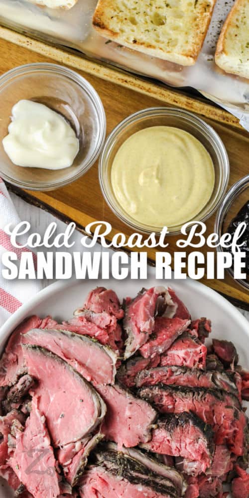 Open Faced Roast Beef Sandwich ingredients with a title
