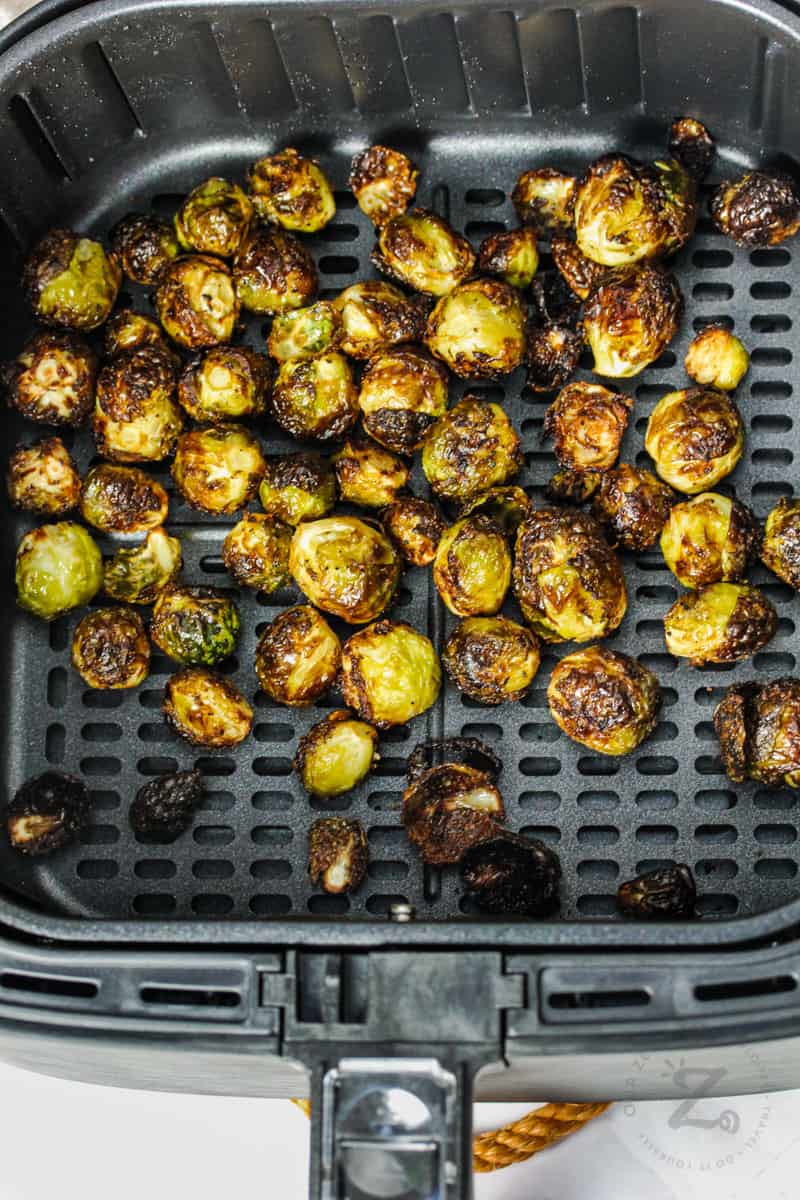 cooked Air Fryer Brussels Sprouts in the air fryer