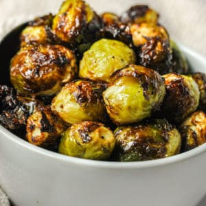 close up of plated Air Fryer Brussels Sprouts