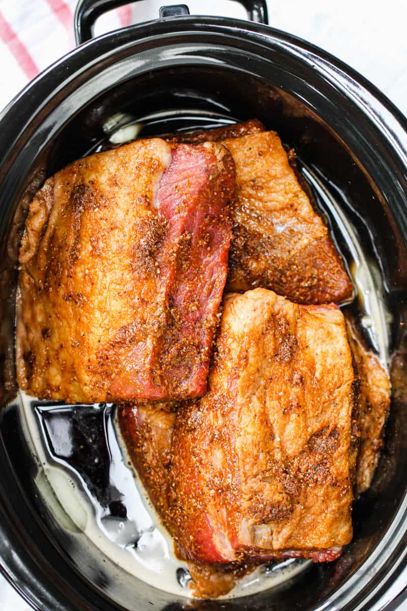 making Beef Brisket Slow Cooker Recipe in the slow cooker