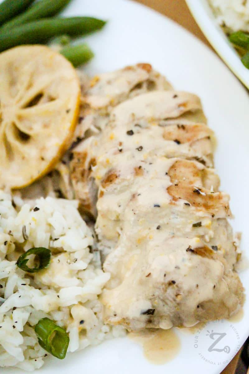 plated Creamy Lemon Chicken with rice