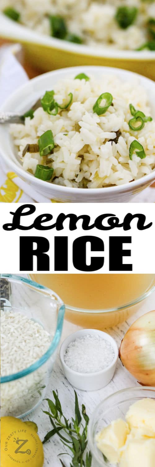 ingredients to make Lemon Rice with a bowl full