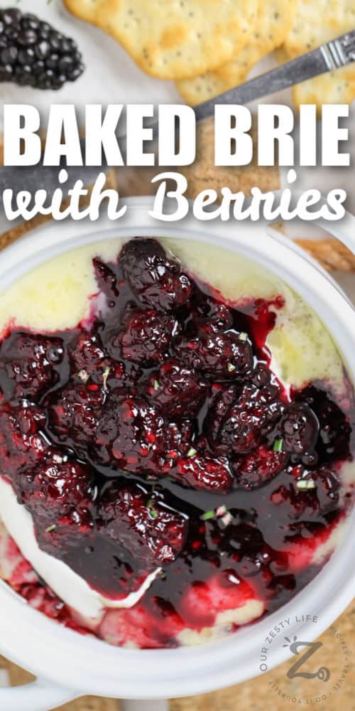 close up of Baked Brie with Berries in a dish