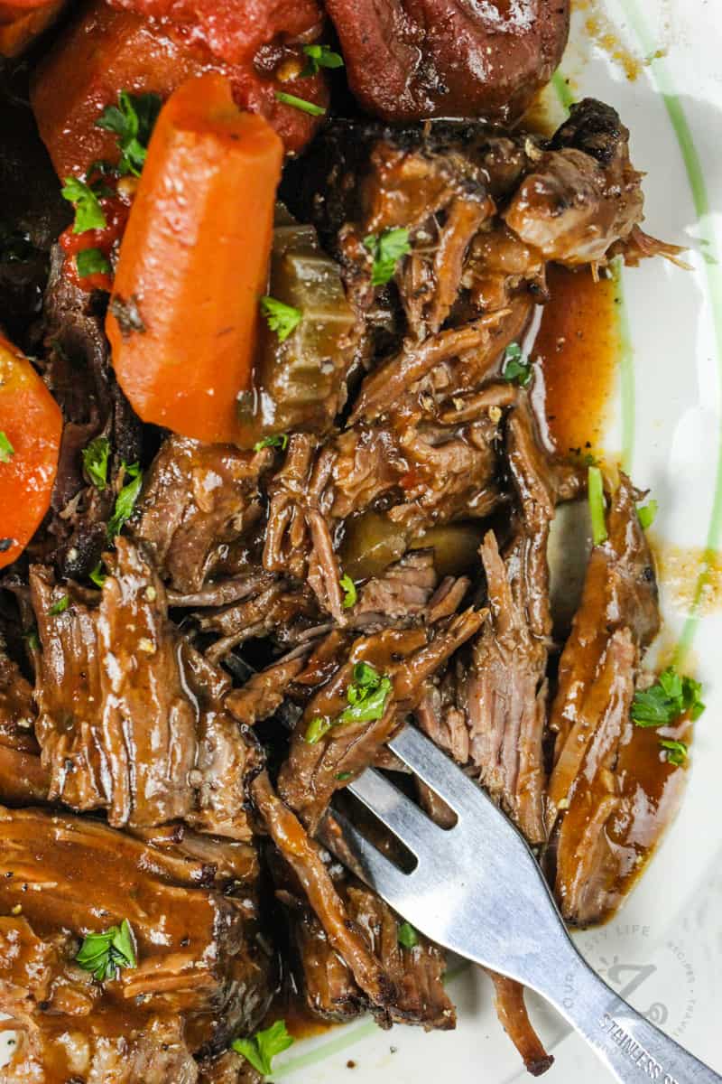 Pot Roast on a plate with a fork