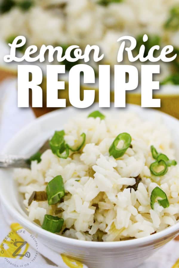 bowl of Lemon Rice with a title