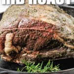 Sous Vide Prime Rib Roast in a pan with writing