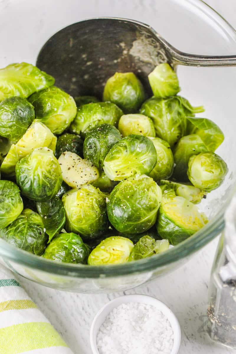 bowl of cooked Instant Pot Brussels Sprouts