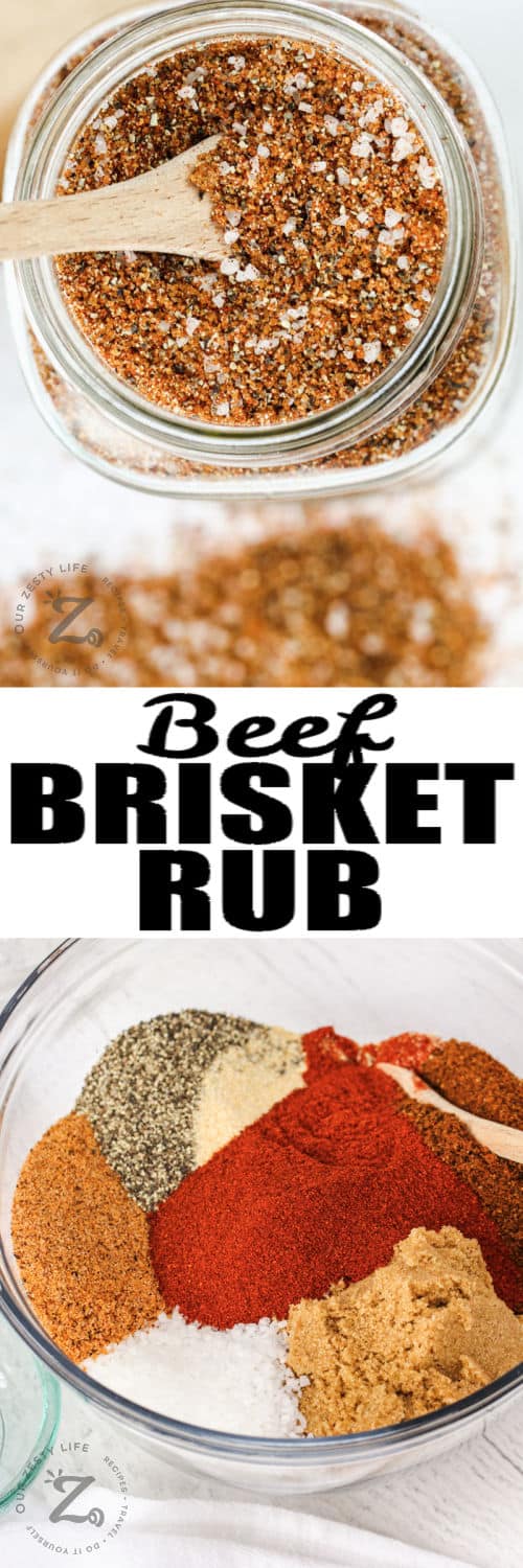 spices to make Best Beef Brisket Rub and finished in a jar with writing
