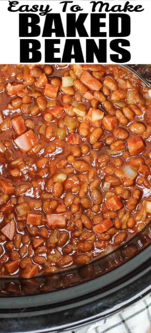 Easy Slow Cooker Baked Beans with a title