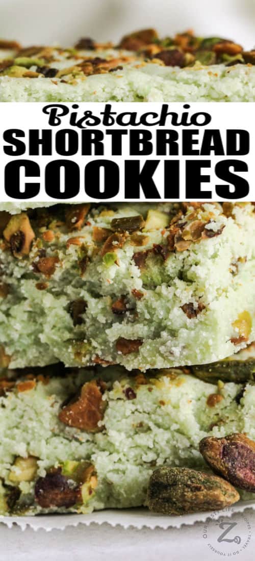stack of Pistachio Shortbread with a title