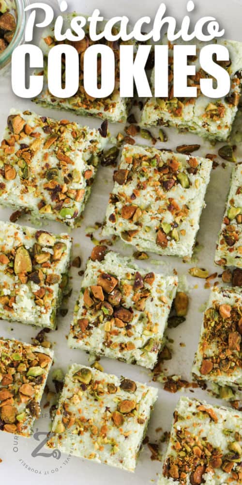 Pistachio Shortbread cookies with writing